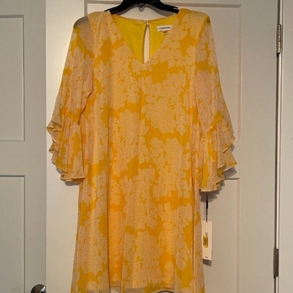 Calvin Klein Yellow Floral Dress tags removed